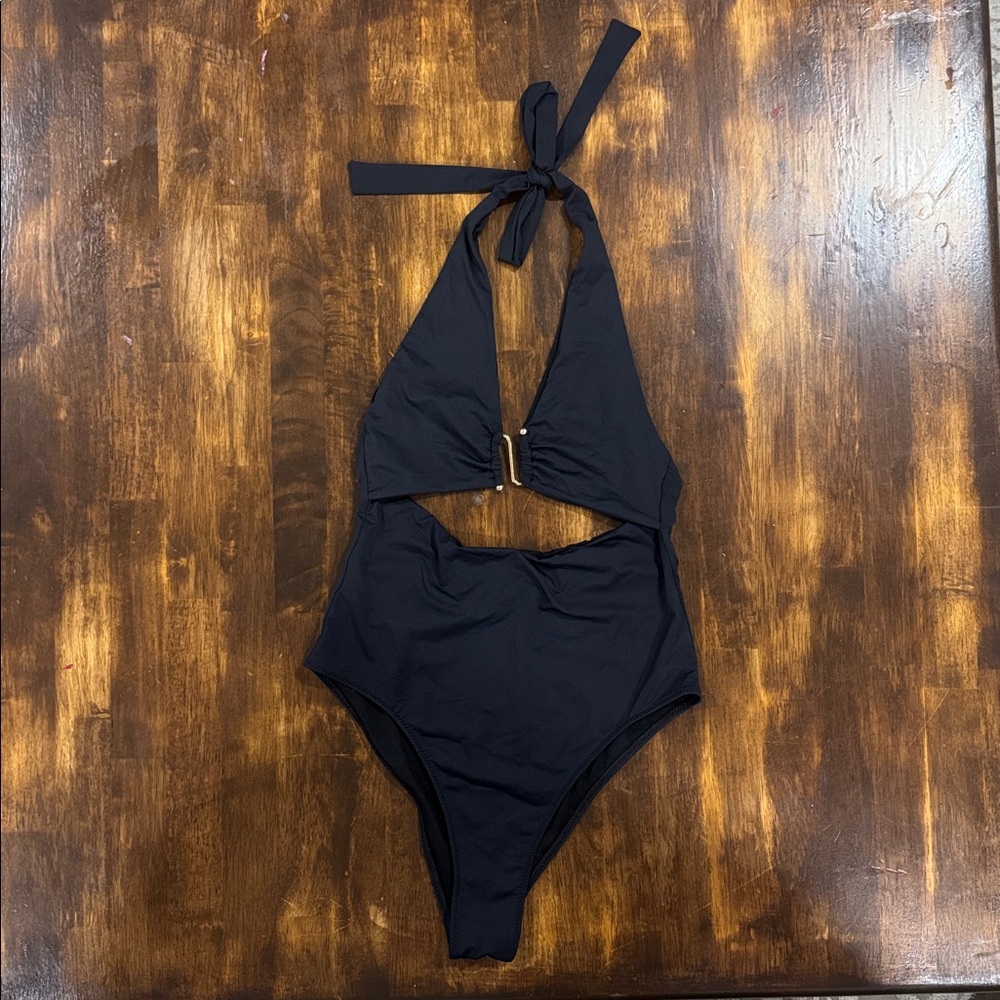 Elegant Black Halter One Piece Swimsuit